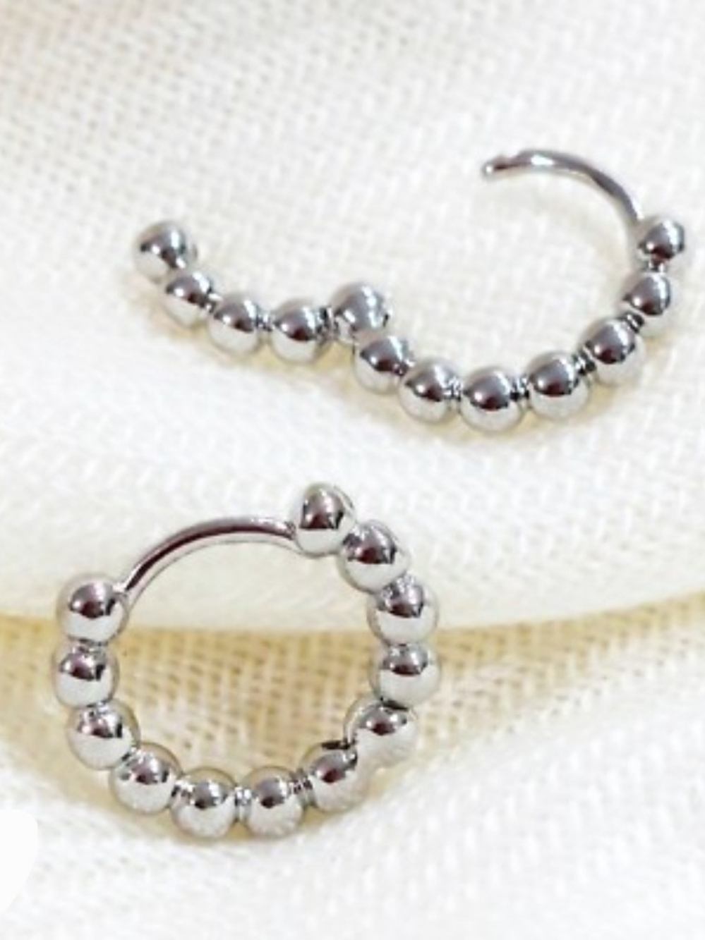 Silver-colored Beaded Huggie Hoop Earrings BNIB